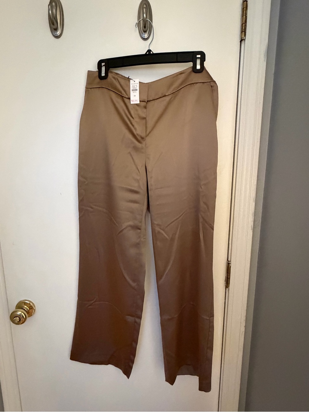 Women's Wide-Leg Satin Pants in Taupe w/pockets